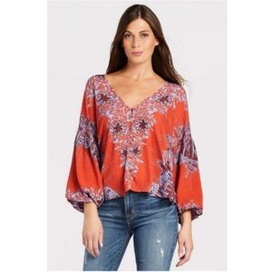 Free People Birds Of A Feather Top Blouse Burnt Orange XS Oversized